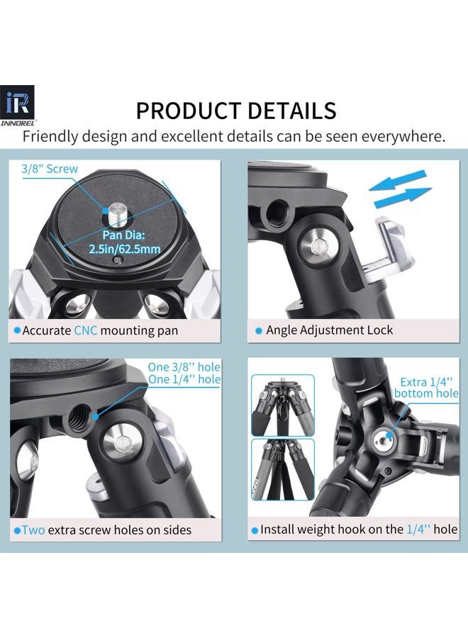 Innorel Carbon Fiber Tripod KT324C Without Head Professional Portable Compact Travel Tripod for Digital DSLR Camera Heavy Duty Stand Support 1.28in/32.5mm Tube Max Load 55lbs/25kg with Center Column - Image 3